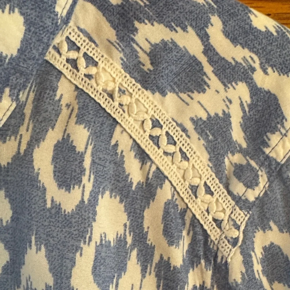 New Directions Blue and Cream Patterned Shirt Dress Beach Dress